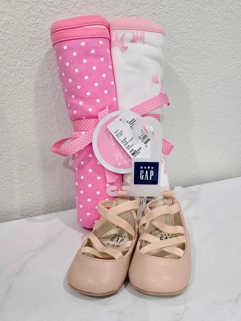 Baby Gap ✦ Ballet Flats & Blanket Set ✦ Pink Polka Dot + Cat Print 0–3M NWT